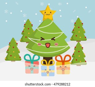 Pine tree cartoon icon. Merry Christmas decoration and season theme. Colorful design. Vector illustration