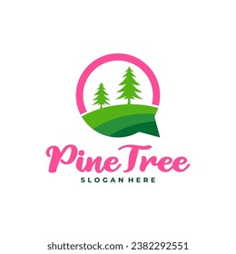 Pine Tree with Chat logo design vector. Creative Pine Tree logo concepts template