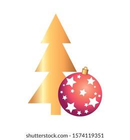 pine tree christmas with ball isolated icon vector illustration design