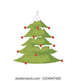pine tree christmas with balls isolated icon vector illustration design