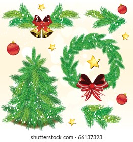 	Pine tree Christmas design elements, vector