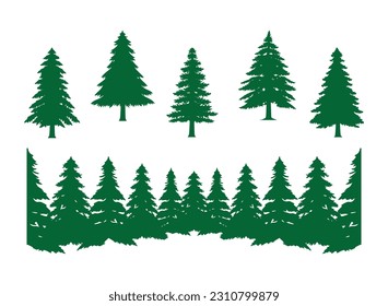 pine tree christmas of forest silhouette clipart vector, collection set isolated on white background.