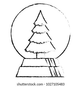 pine tree christmas in snow ball icon