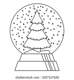pine tree christmas in snow ball icon