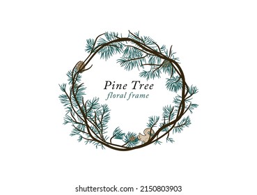 Pine Tree Circle Frame Banner Template