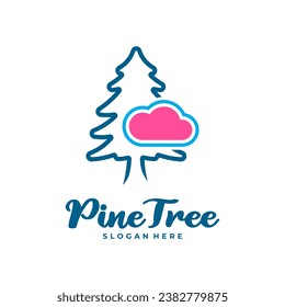 Pine Tree with Cloud logo design vector. Creative Pine Tree logo concepts template