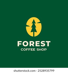 Pinho Árvore Com Feijão De Café.Floresta Cafeteria Logo Design