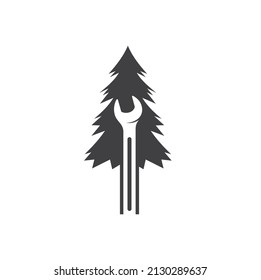 pine tree combined with wrench, vector art.