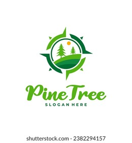 Pine Tree with Compass logo design vector. Creative Pine Tree logo concepts template