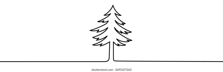 Pine Tree, continouos line design, isolated on transparent background, vector illustration