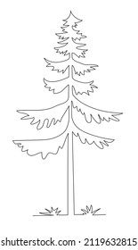 Pine tree. Continuous line draw design vector illustration