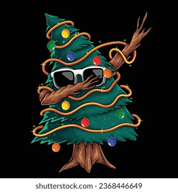 Pine tree dabbing dance vector illustration for your company or brand