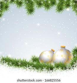 Decoración de pinos, fondo navideño. Ilustración vectorial.