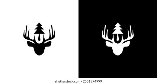 pine tree and deer animal vector logo