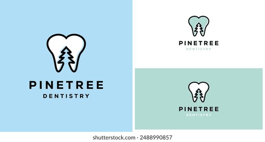 Ilustración del ícono del Vector del logotipo de odontología dental del árbol de pino