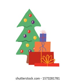 Pine tree design, Merry christmas season decoration card invitation celebration and holiday theme Vector illustration