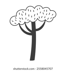 Pine Tree Doodle Illustration. Hand drawn evergreen coniferous forest design element. Simple environment vector illustration 