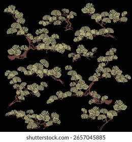 Pine tree drawn using Japanese painting techniques,