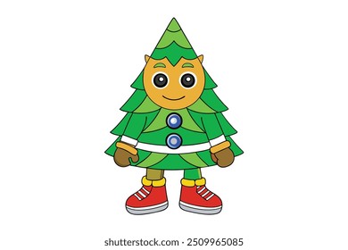 pine tree dressed as a hockey player vector illustration.