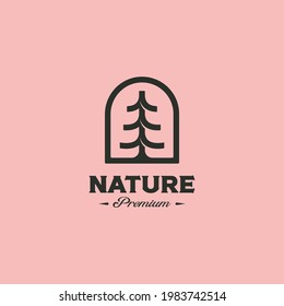 pine tree emblem logo vector symbol minimalist illustration design, simple tree logo design