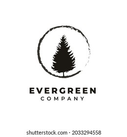 Pine Tree Evergreen Brush Swoosh Vintage Logo Design vector