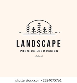 pine tree evergreen nature line art logo vector minimalist illustration design, pine trees tropical logo design