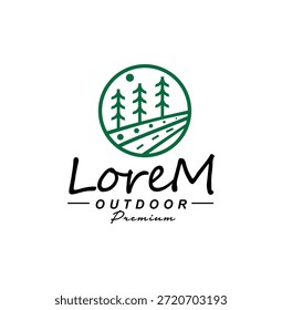 Pine Tree Evergreen Timberland Logo Design Vector Line Art