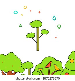 Pine tree filled line vector icon, simple illustration. Forest, wood related bottom border.