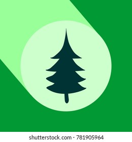 Pine tree flat design icon with long shadow. Vector Illustration isolated for graphic and web design.