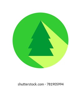 Pine tree flat design icon with long shadow. Vector Illustration isolated for graphic and web design.