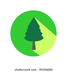 Pine tree flat design icon with long shadow. Vector Illustration isolated for graphic and web design.