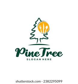 Pine Tree with Food logo design vector. Creative Pine Tree logo concepts template