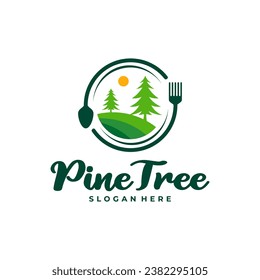 Pine Tree with Food logo design vector. Creative Pine Tree logo concepts template