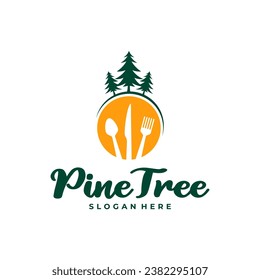 Pine Tree with Food logo design vector. Creative Pine Tree logo concepts template
