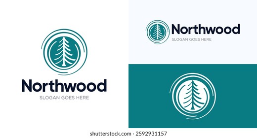 Pine tree forest logo design, Evergreen vector illustration, Creative wood logo icon design, Green tree symbol logo design, Usable for apartments, Villa, Real estate, Etc or anything related to nature