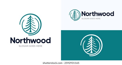 Pine tree forest logo design, Evergreen vector illustration, Creative wood logo icon design, Green tree symbol logo design, Usable for apartments, Villa, Real estate, Etc or anything related to nature