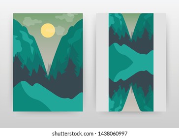 Pine tree forest and moon landscape business design for annual report, brochure, flyer, poster. Landscape background vector illustration for flyer, leaflet, poster. Abstract A4 brochure template.