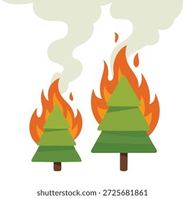 Bosque de pino en el icono de fuego Ilustración vectorial aislada sobre fondo blanco
