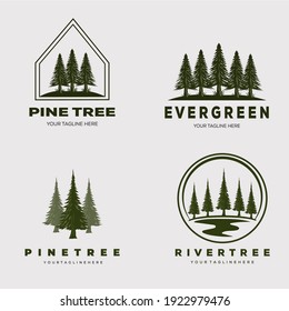 pine tree forest set logo vector illustration design