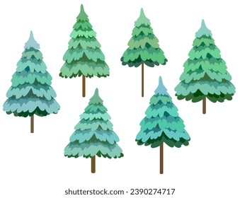 Pine tree forest set. Vector illustration.