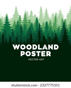 Pine tree forest silhouette abstract poster background vector template