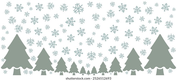 pine tree forest with snowflakes vector background