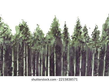Pine tree forest watercolor painting