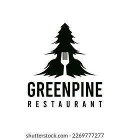 Pine tree with fork, forest nature feel for outdoor concept restaurant logo