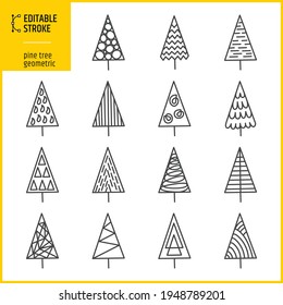 pine tree geometric icons set - editable stroke