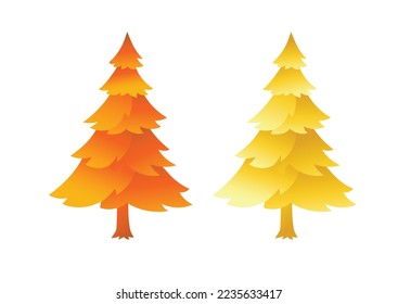 pine tree golden color vector illustration, Decorated Christmas tree on white background