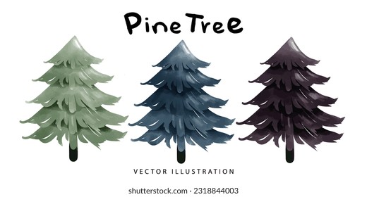 Pine tree hand drawing set