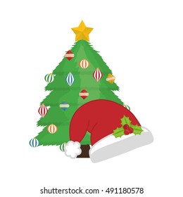 Pine tree and hat icon. Merry Christmas season decoration figure theme. Isolated design. Vector illustration