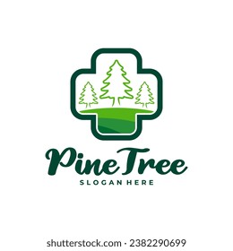 Pine Tree with Health Plus logo design vector. Creative Pine Tree logo concepts template