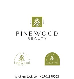 pine tree and home logo design template